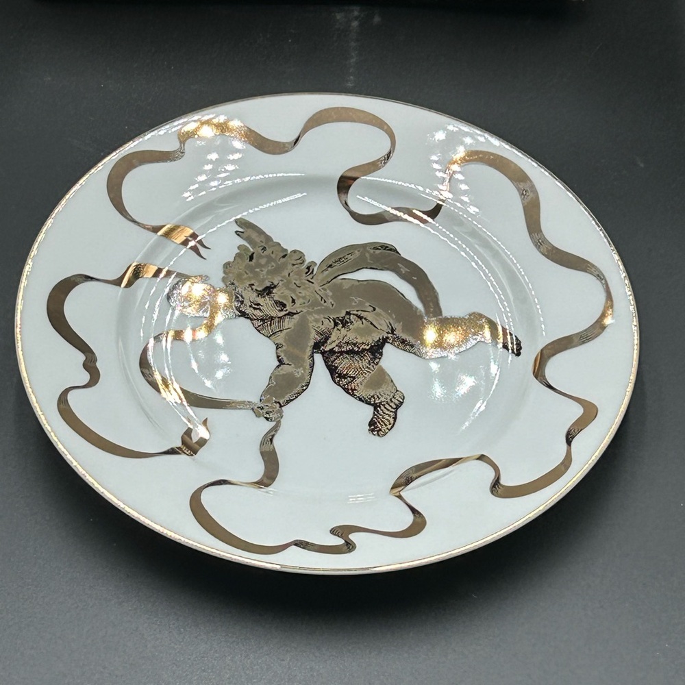 NIB Neiman Marcus cherub angel gold dessert plate, Christmas set of 4